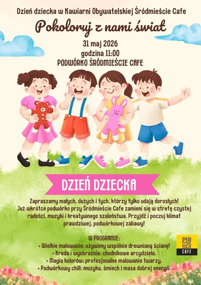 Dzieci udekorują podwórko Śródmieście Cafe z okazji Dnia Dziecka